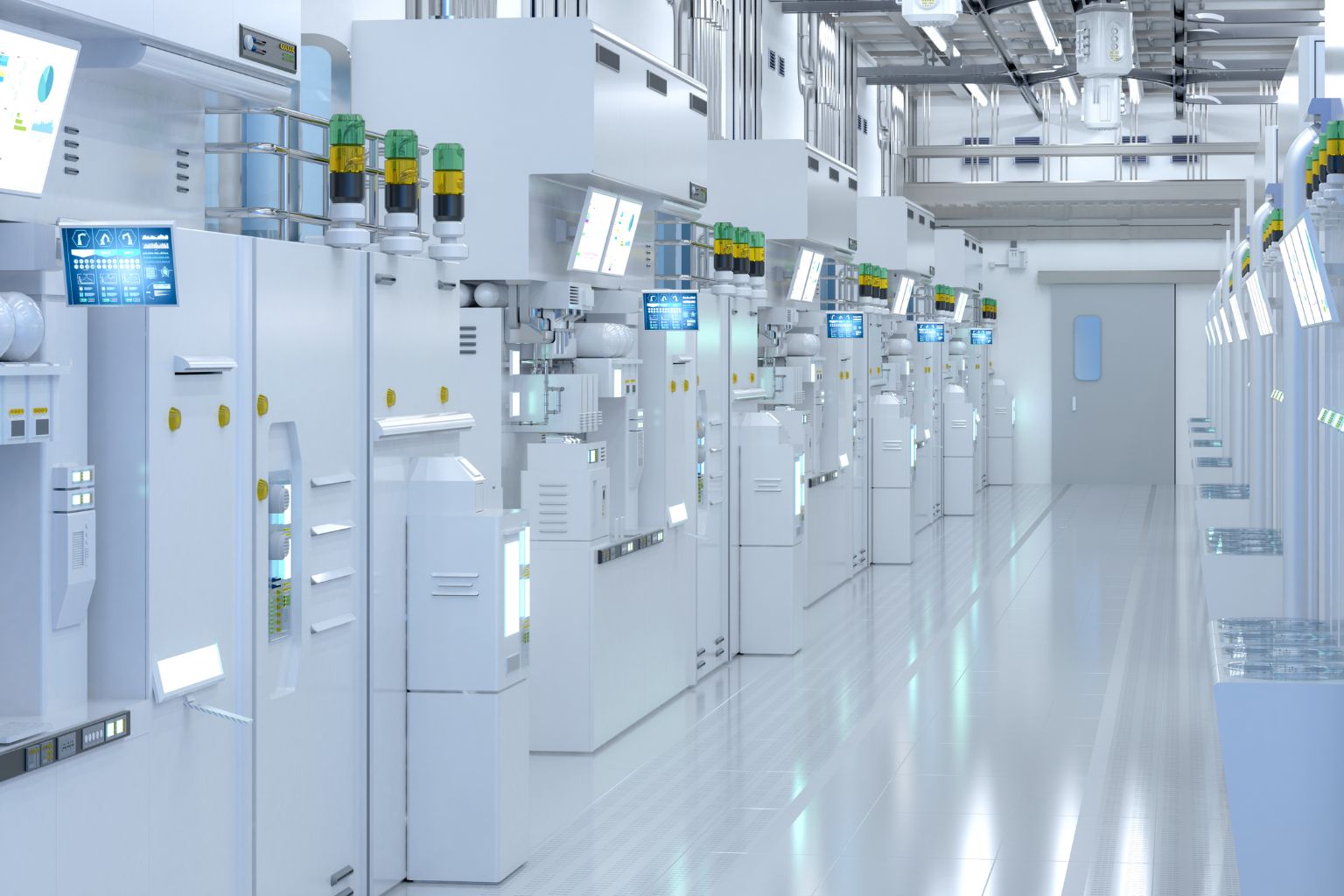 rows of white semiconductor machines